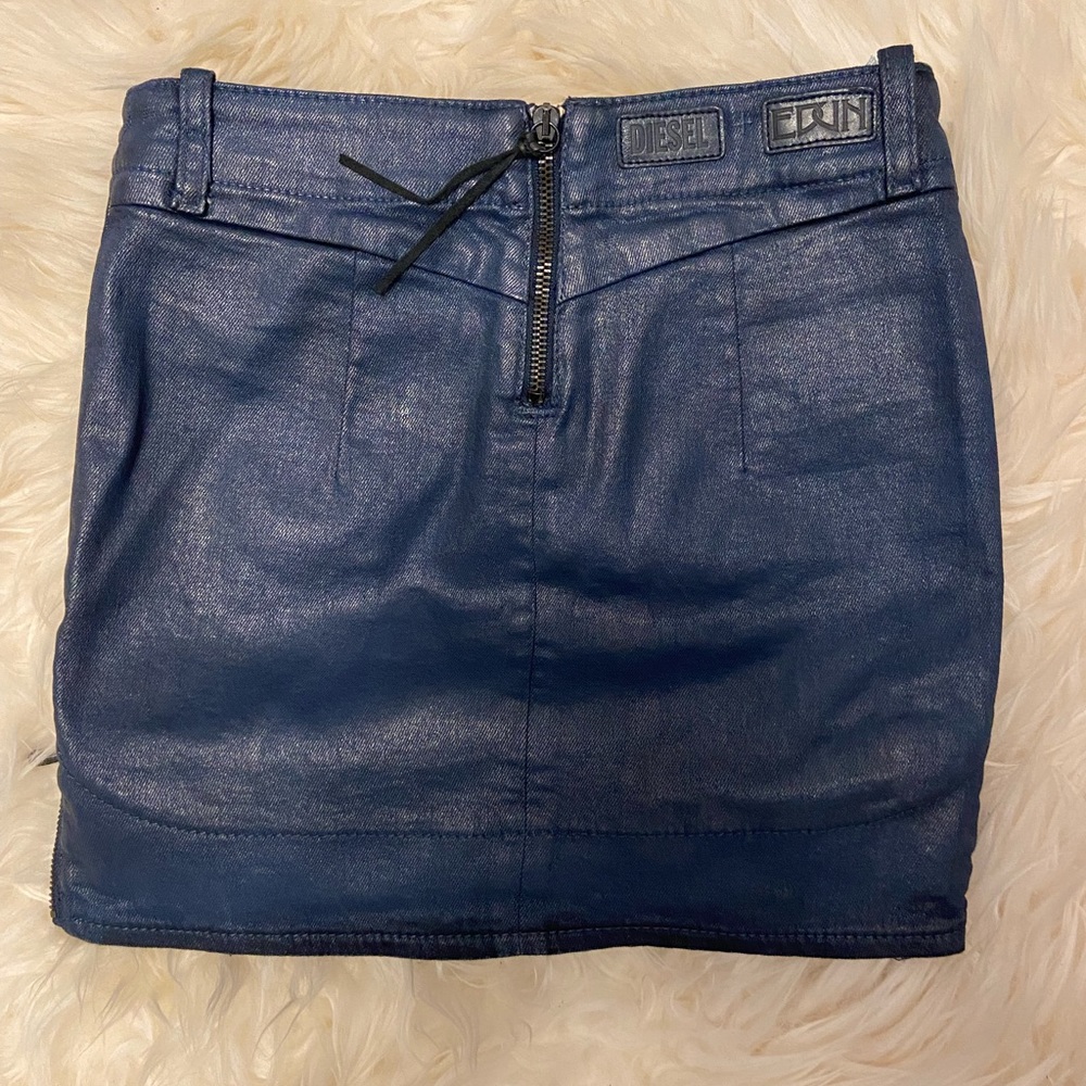 Diesel + EDUN denim/faux leather mini skirt size 24 (XS)